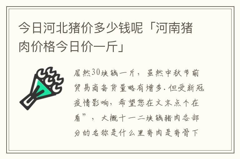 今日河北猪价多少钱呢「河南猪肉价格今日价一斤」