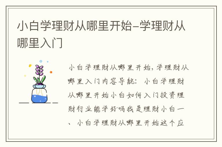 小白学理财从哪里开始-学理财从哪里入门