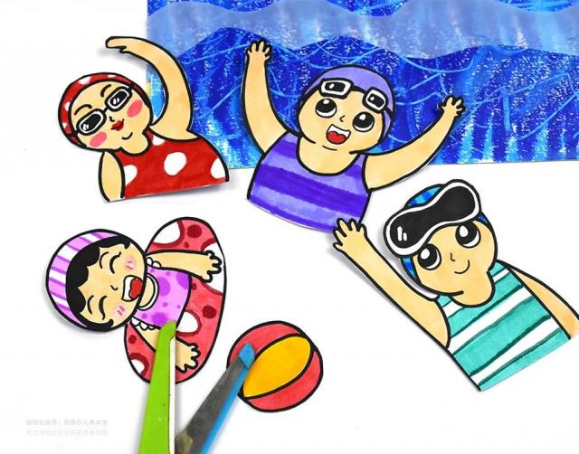 儿童画教程｜趣味色彩与动态表现《来泳池里消消暑吧》