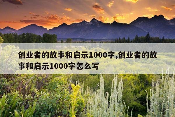 创业者的故事和启示1000字,创业者的故事和启示1000字怎么写