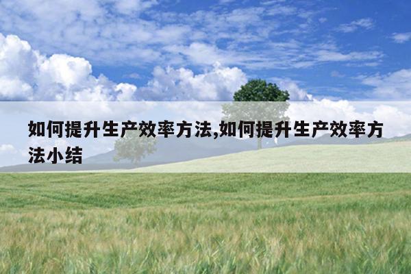 如何提升生产效率方法,如何提升生产效率方法小结